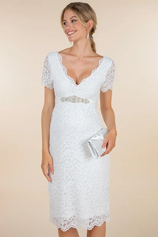 V-neck maternity wedding dress with back cutout