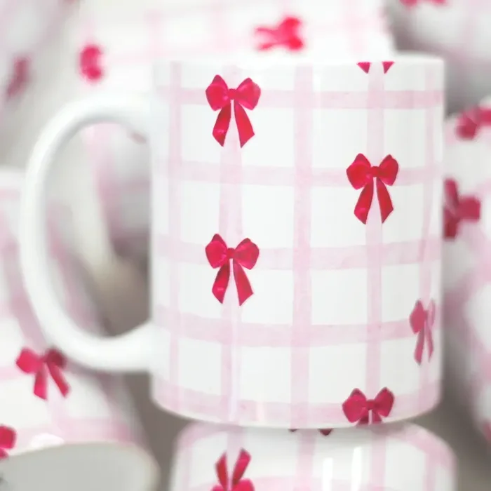 Valentine’s Ceramic Plaid Bows Mug