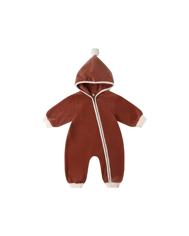 Velour Zip Jumpsuit Cranberry