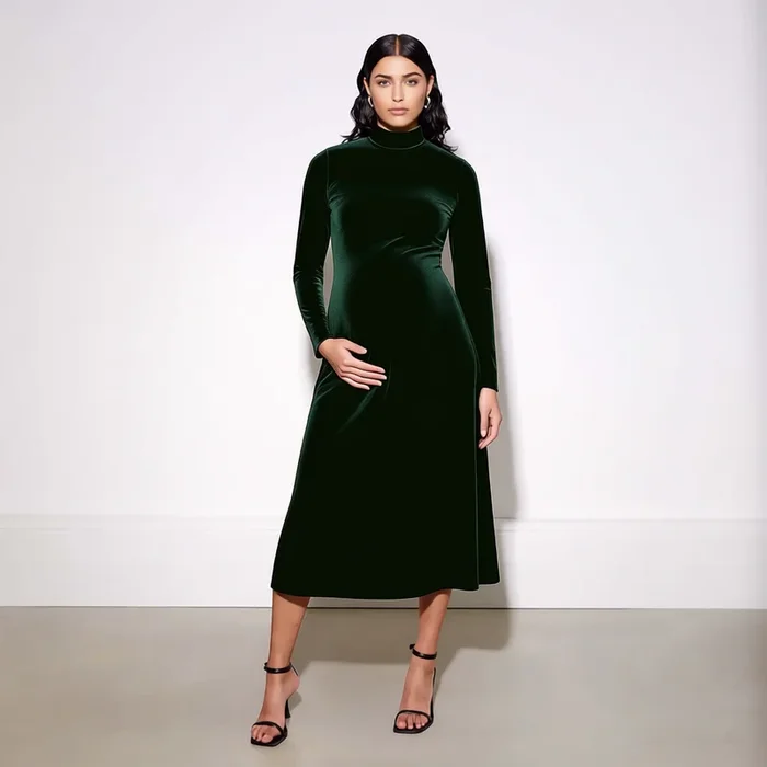 Velvet Funnel Neck Dress
