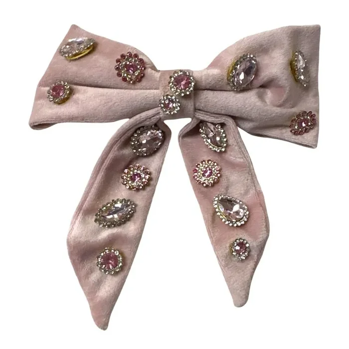 Velvet Jeweled Bow | French Pink