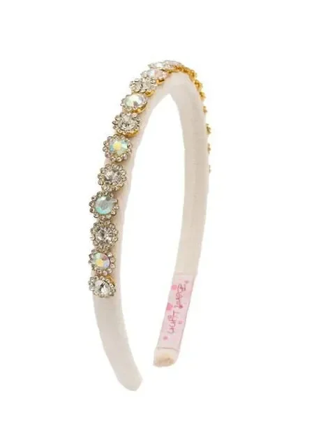Velvet Jeweled Headband | White