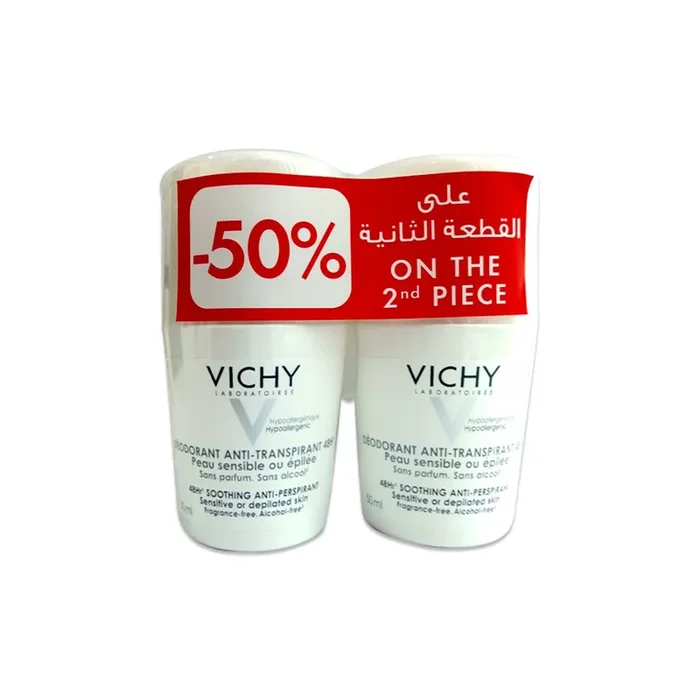 Vichy Deodorant Soothing Anti-Perspirant Roll On 50ml (50% Off On The 2nd Piece)