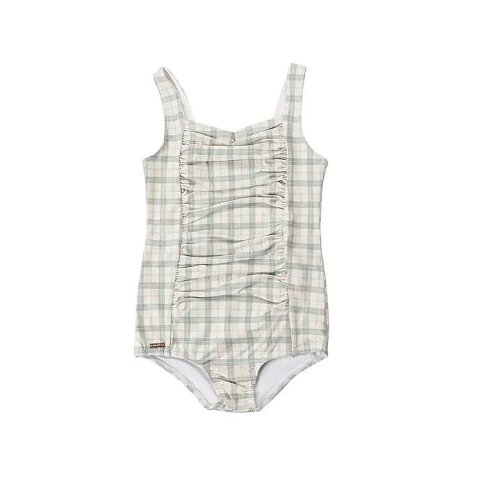 Vintage Girls 1 Piece Swimsuit | Upf + Recycled – Fern Plaid