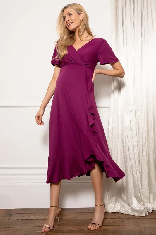 Wasserfall Midi Umstands- und Stillkleid fuchsia