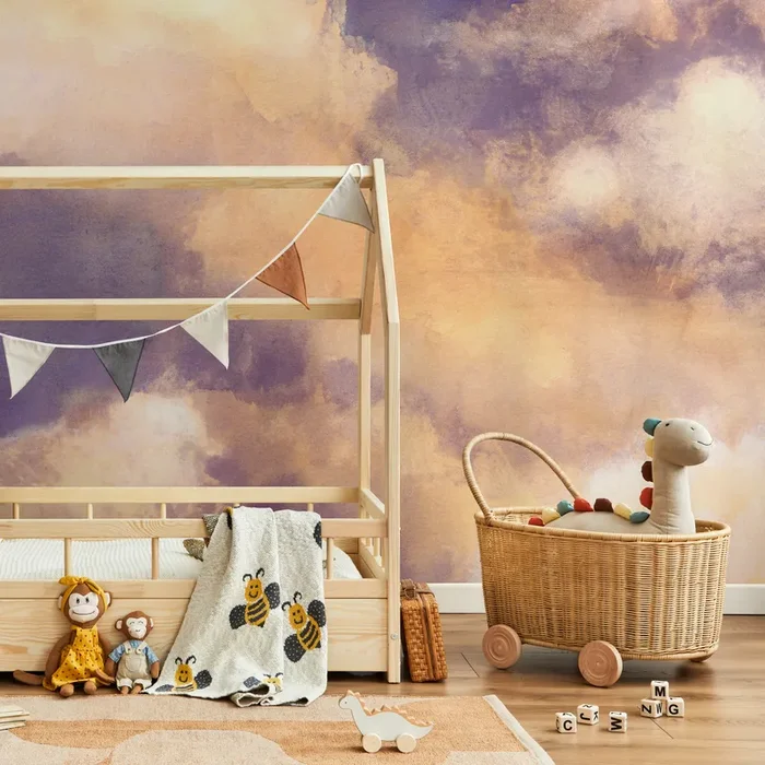 Watercolor Wallpaper With A Soft Cloud Effect In Purple, Orange, And Yellow – C917