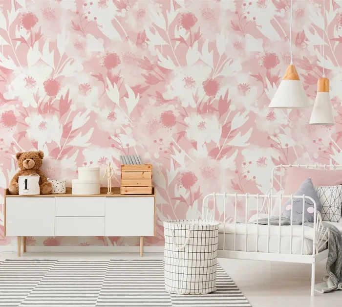 Watercolor Wallpaper With Abstract Floral Silhouettes In Pink – X130