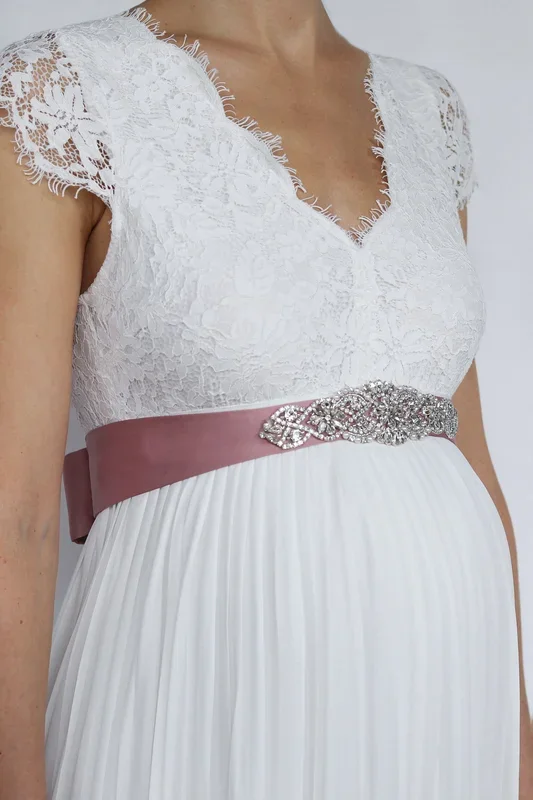Wedding dress sash with Art Deco rhinestones, antique rose
