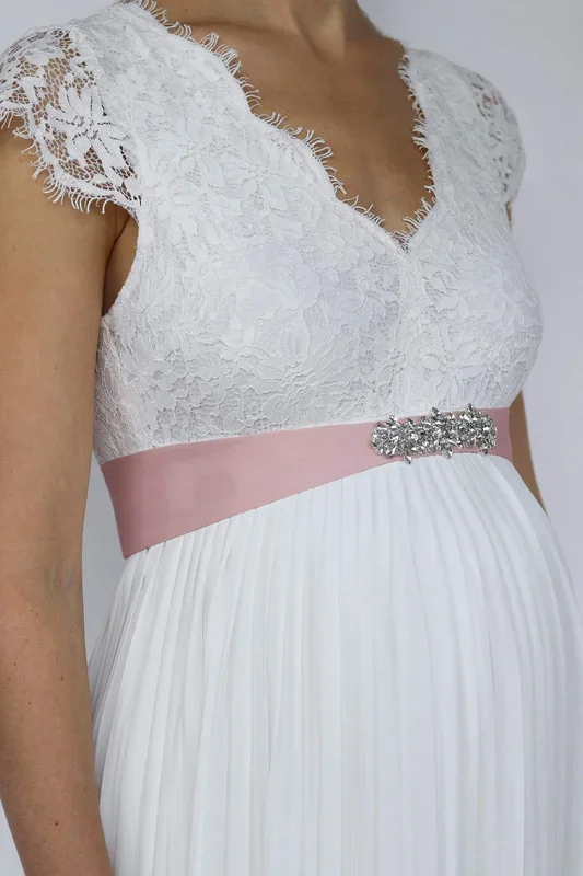 Wedding dress sash with floral embellishment, pink