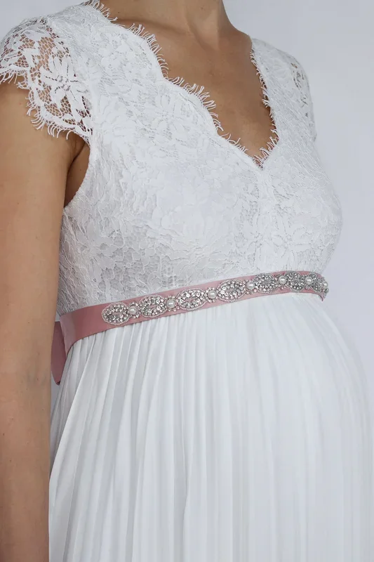 Wedding dress sash with rhinestone embellishment, pink