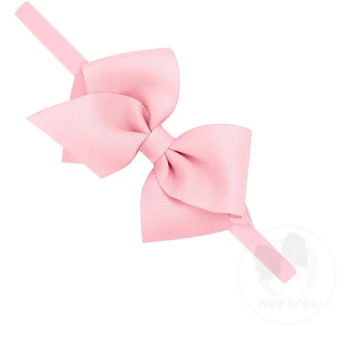 Wee Ones Extra Small Grosgrain Bow on Matching Skinny Nylon Band- LT Pink