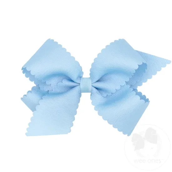 Wee Ones King Grosgrain Hair Bow Scalloped Edge- Millennium Blue