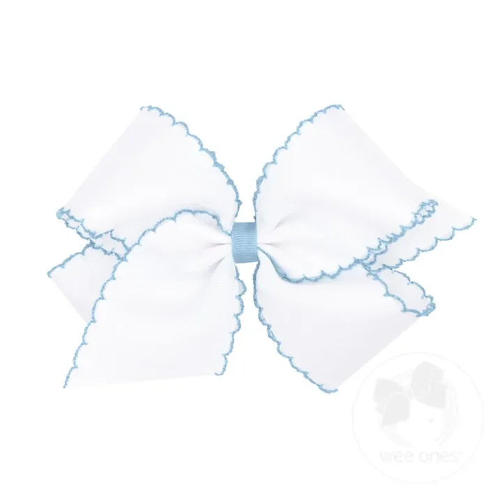 Wee Ones King Moonstitch Grosgrain Hair Bow with Contrasting Wrap (Millennium Blue)