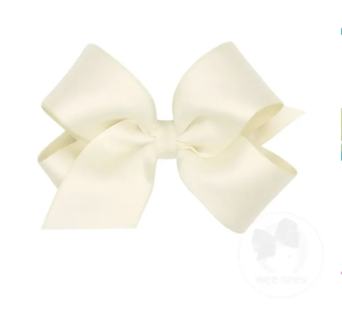 Wee Ones Medium Crepe Satin with Grosgrain Underlay Hair Bow- Antique White