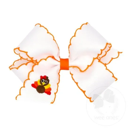 Wee Ones Medium Moonstitch Embroidered Turkey Bow