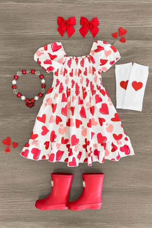 White Heart Ruffle Dress