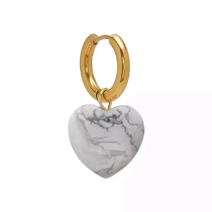 White Quartz Heart Hoop Earrings