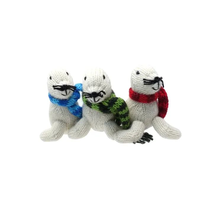 White Seal Knit Ornaments – Set Of 3