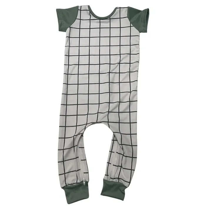 White Squares Zip Romper