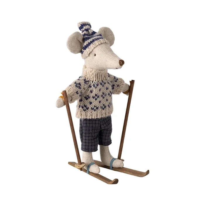 Winter mouse with ski set, Dad – Blue