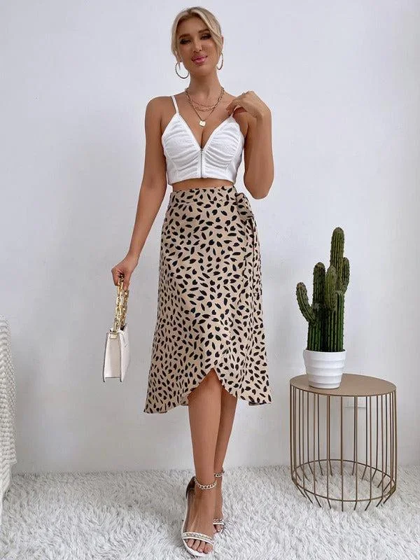 Women’s Asymmetric Wrap Print Mid Length Skirt