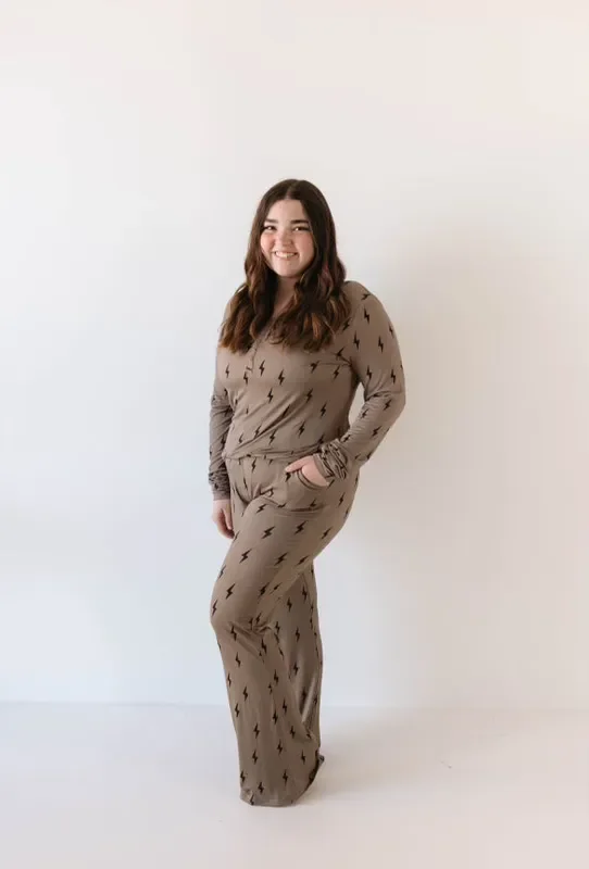 Women’s Bamboo Pajama | Brown & Black Lightning Bolt