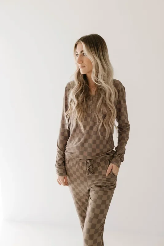 Women’s Bamboo Pajama | Faded Brown Checkerboard