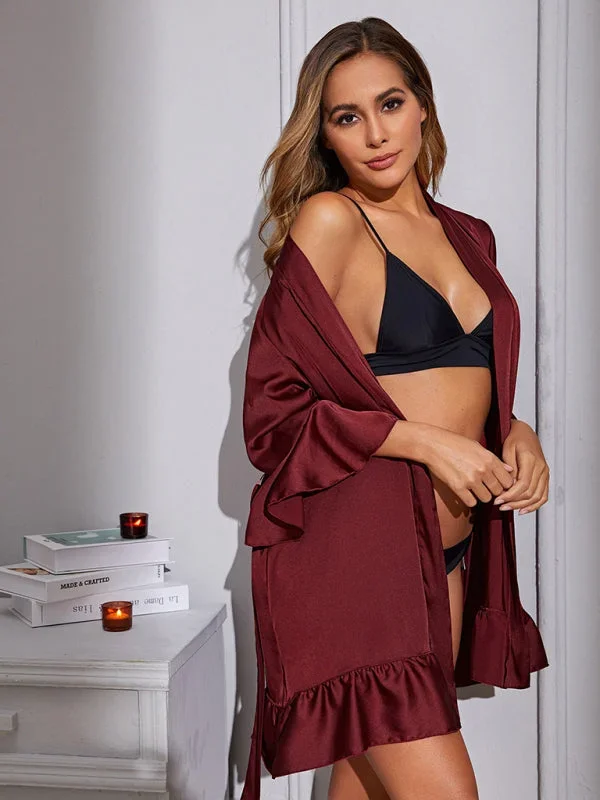 Women’s Belted Short Dressing Gown With Frill Sleeve Design