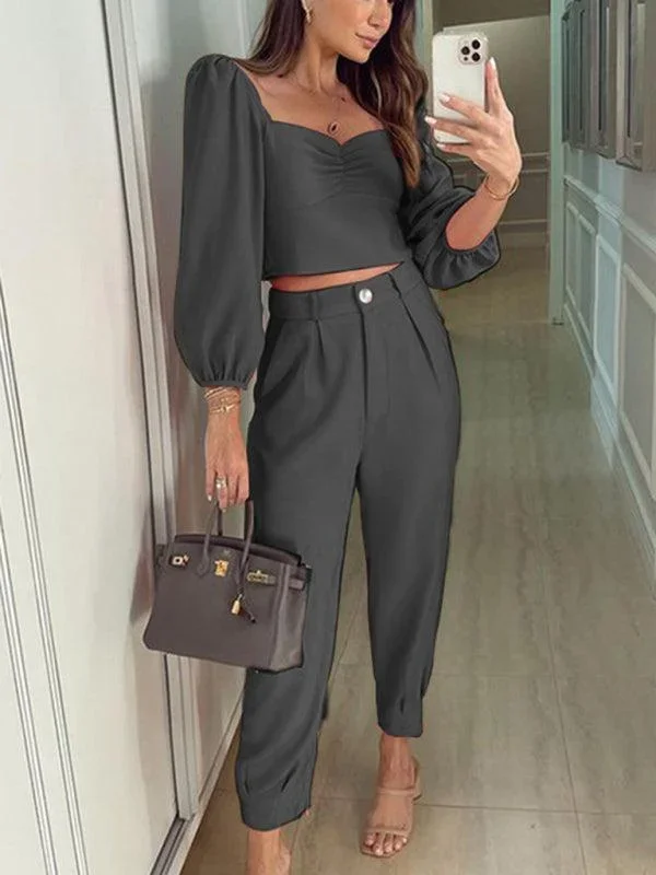 Women’s Chiffon Crop Blouse With Matching Trousers