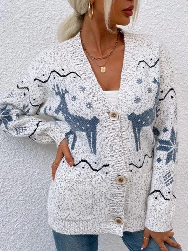 Women’s Christmas Reindeer Print Knitted Cardigan