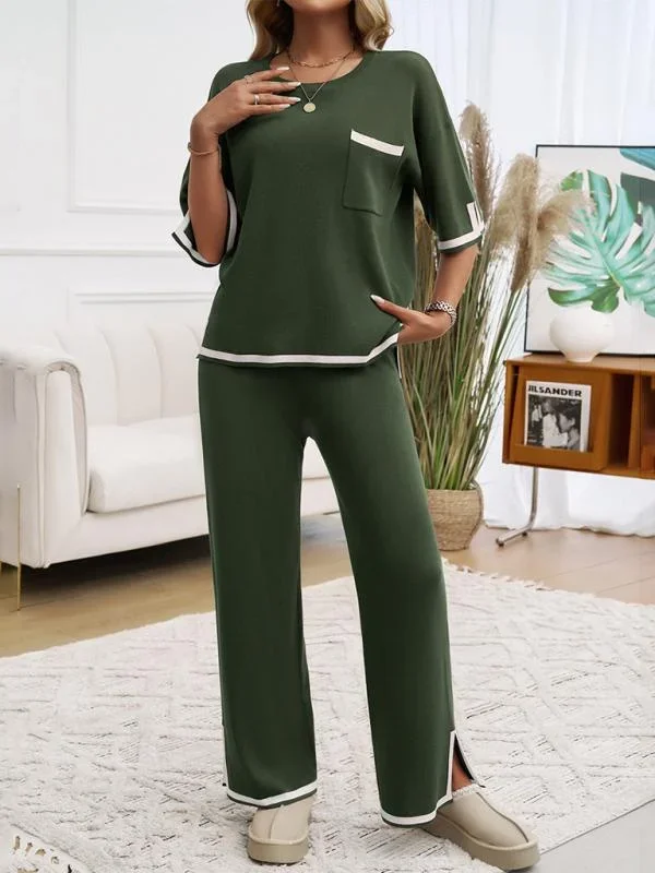 Women’s Colour Contrast Short Sleeve Loungewear Set