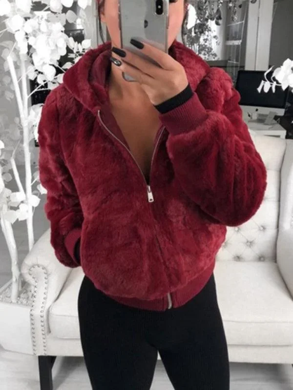Women’s Faux Fur Zip Up Coat With Hood