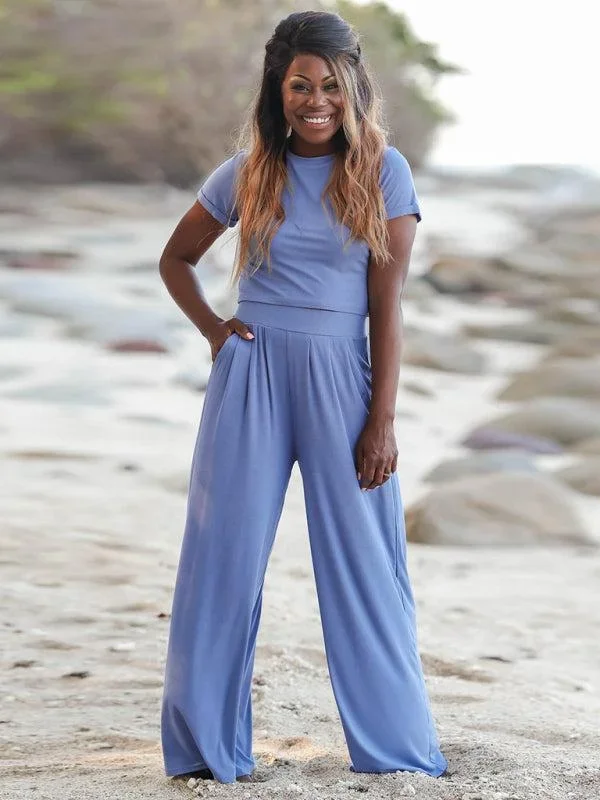 Women’s Fitted Top and Flowy Trousers Matching Loungewear Set