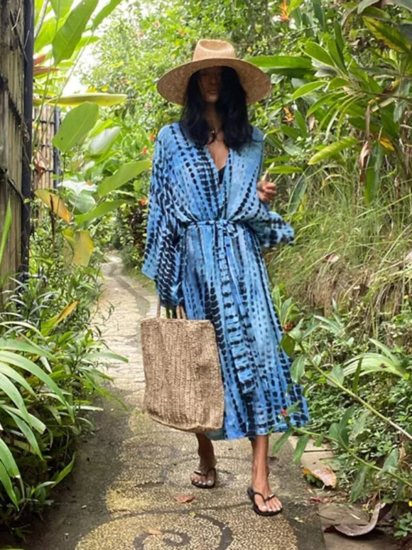 Women’s Floor Length Bohemian Beach Cover Up With Tie Belt