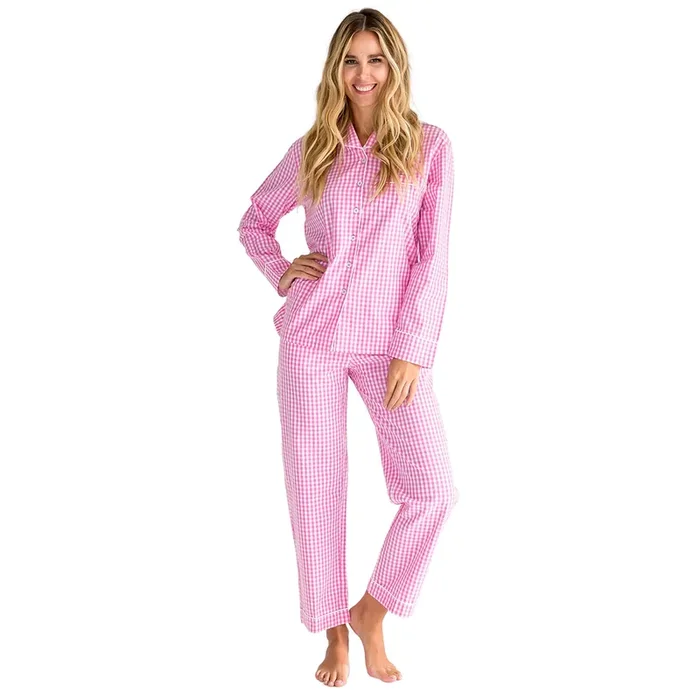 Women’s Hepburn Gingham Pink Long Pj Set