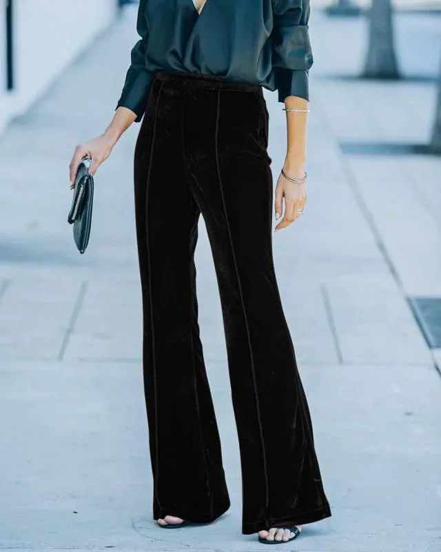 Women’s High Waist Flared Velvet Trousers