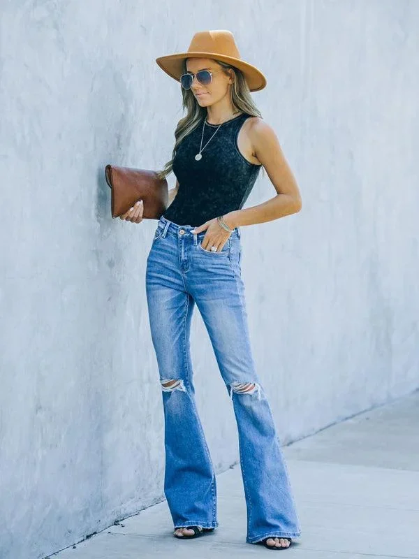Women’s High Waist Ripped Knee Bootcut Jeans