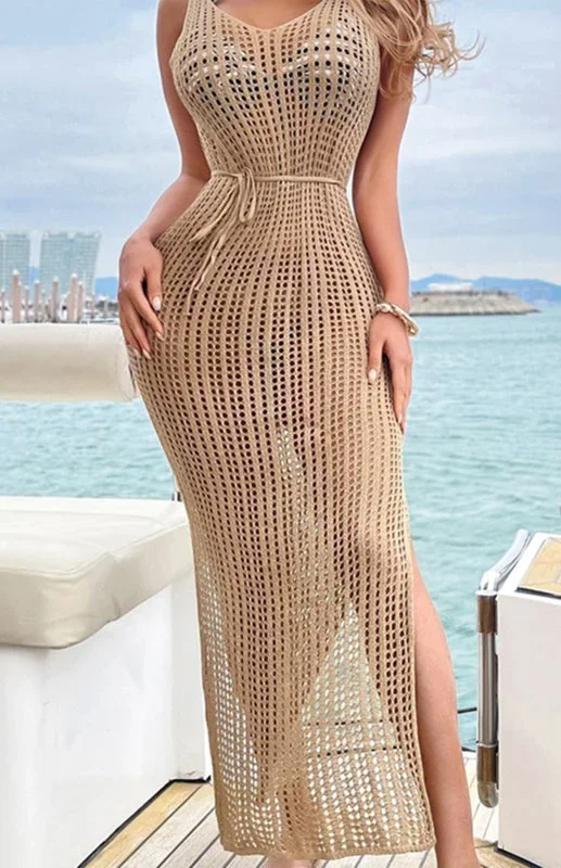 Women’s Hollow Knit Floor Length Backless Beach Cover Up