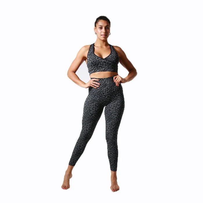 Women’s Leopard Print Activewear Gym Set Including Crop Vest And Leggings