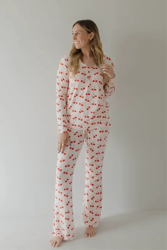 Women’s Long Sleeve Bamboo Pajama | Cherry Orchard