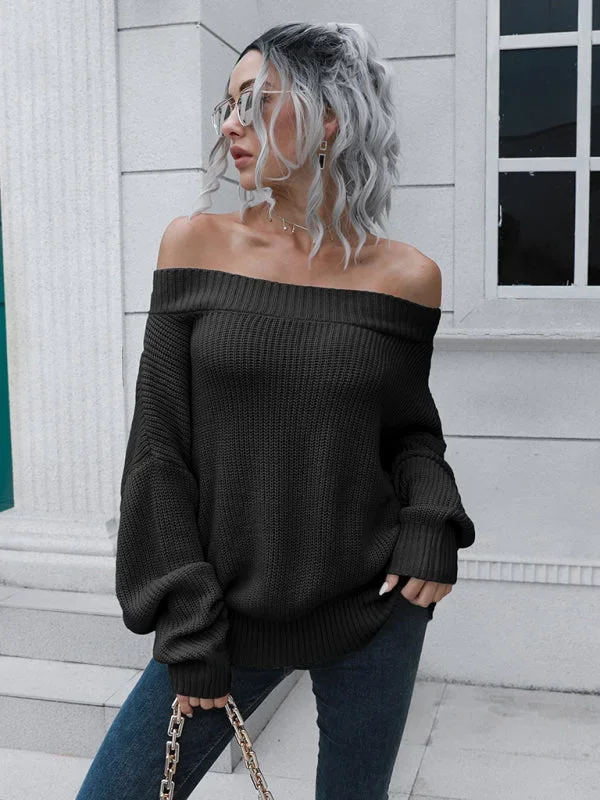 Women’s Off The Shoulder Ribbed Loose Fit Jumper