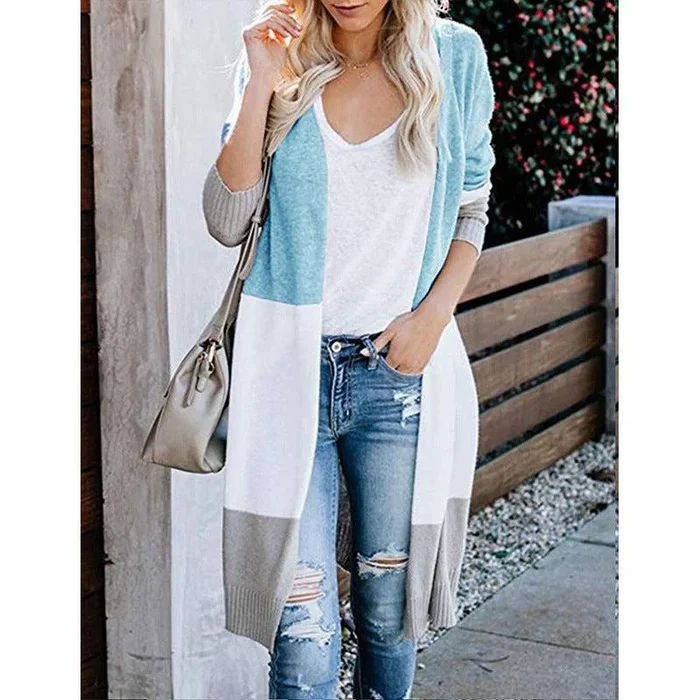 Women’s Open Front Colour Block Casual Cardigan