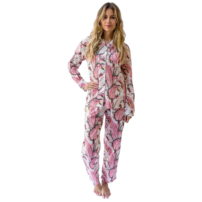 Women’s Pink Martinique® Banana Leaf Shirt + Pj Pant Set