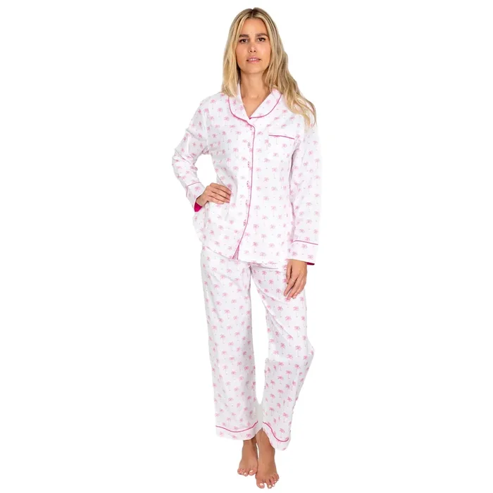 Women’s Pink Palm Tree Long Pj Set