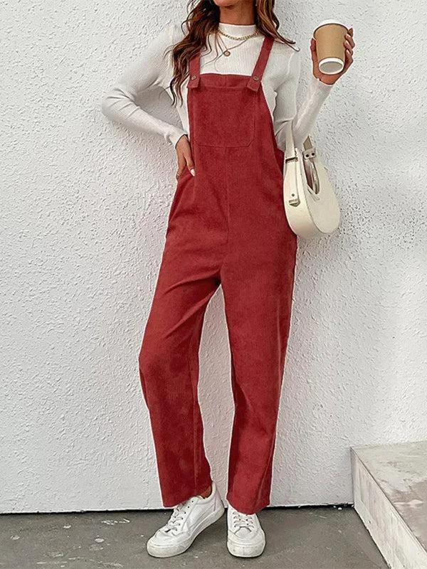 Women’s Red Wide Leg Corduroy Dungarees