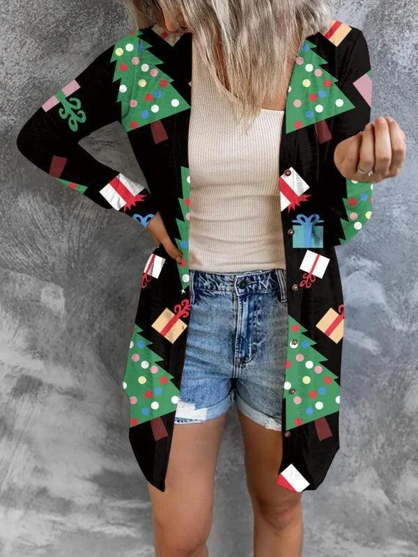 Women’s Vibrant Festive Print Open Front Christmas Cardigan