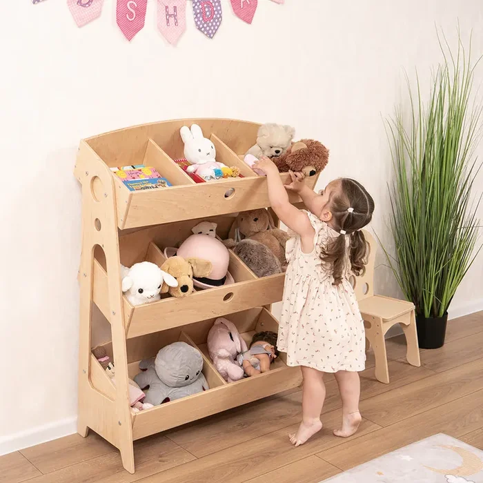Wood and Hearts Eco-Friendly Natural Wooden Montessori Toy Storage Organizer