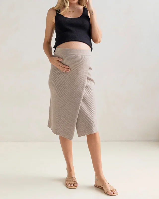 Wool Blend Knit Maternity Overlap Split Skirt