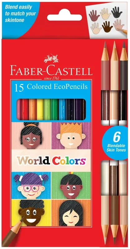 World Colors – 15 Colored Pencils with Skin Tones EcoPencils