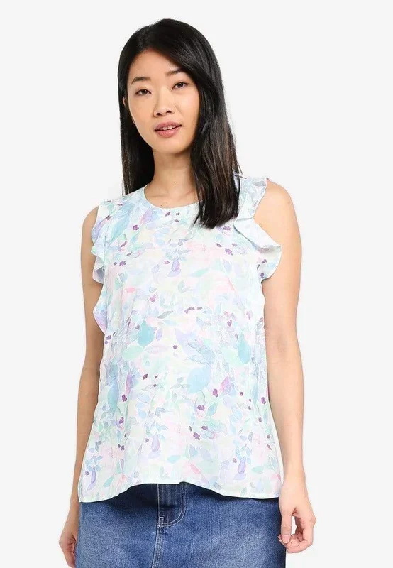 Woven Flutter Sleeve Clarity Nursing Top Waterprint